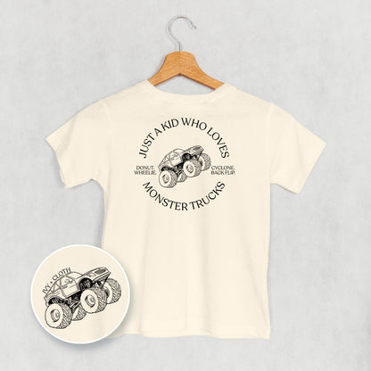 Just A Kid Who Loves Monster Trucks (Kids Back Print)