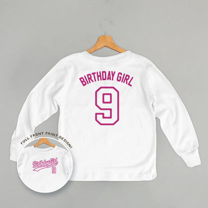 Birthday Girl Varsity #9 (Kids Back Print)